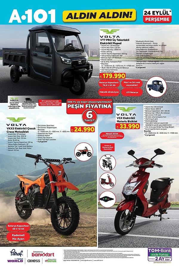 Volta VT7 PRO Üç Tekerlekli Elektrikli Moped 179.990 TL