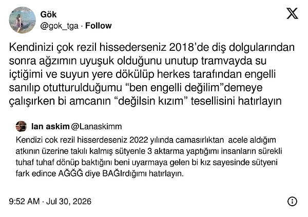 Tramvayda suyu döküp engelli sanılan hikayeye sütyeniyle üç aktarma yapan bir anı daha eklendi