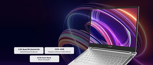Casper Nirvana Z100, 1,25 kg'lık alüminyum-magnezyum kasası ve 14 inç 16:10 QHD ekranıyla hem çantada hem masada rahat bir laptop.