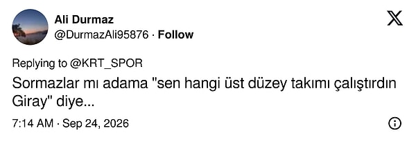 Bir kullanıcı soruyu Giray Bulak'a geri çevirdi