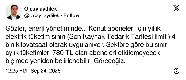 "780 TL olan aboneleri etkilemeyecek biçimde yeniden belirlenebilir.