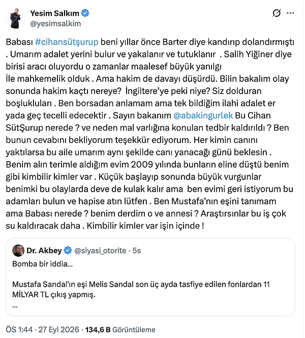 Yeşim Salkım'dan da Melis Sütşurup'un babası Cihan Sütşurup'la ilgili bir iddia ortaya atıldı:
