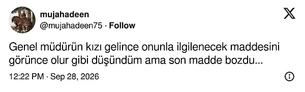 Genel müdürün kızı maddesinde umutlanıp son maddede vazgeçmek