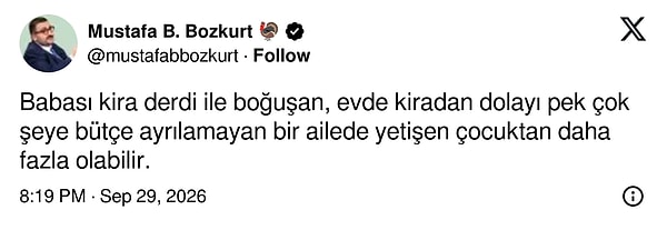 En çok beğenilen yanıt, kira derdiyle büyüyen çocuklarla kıyas yaptı