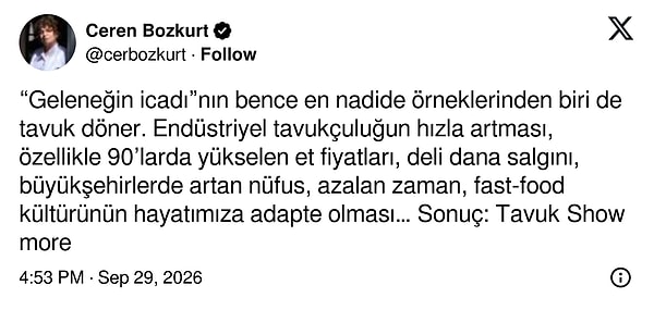 Et fiyatları, deli dana salgını ve fast food: tavuk döner "geleneğin icadı"na örnek gösterildi