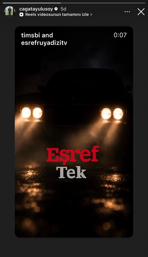 Çağatay Ulusoy, Prime Video'da yayınlanacak Eşref Tek'in duyurusunu kendi hesabından paylaştı.