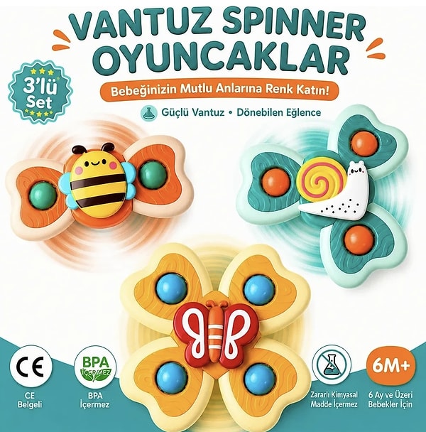 Bbsky vantuzlu duyusal spinner oyuncak 3'lü set sepete özel 936,25 TL yerine net 749 TL!