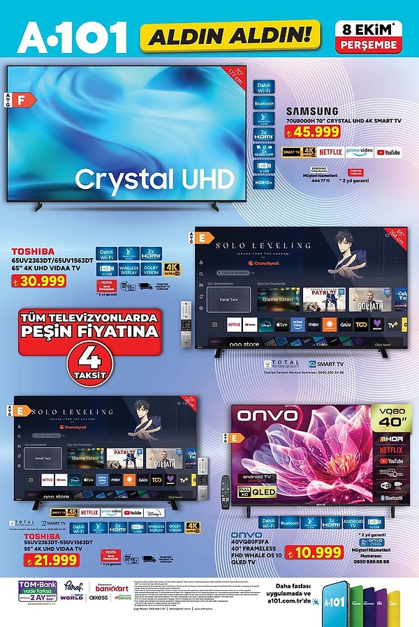 Samsung 70U8000H 70" Crystal UHD 4K Smart TV 45.999 TL