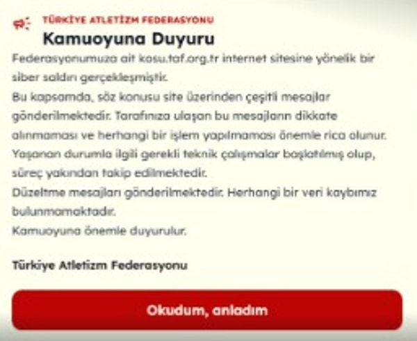 Federasyon siber saldırı dedi.