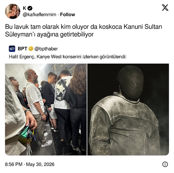 Kanye West konserinde görülen Halit Ergenç'e Kanuni'yi ayağına getirten lavuk denildi