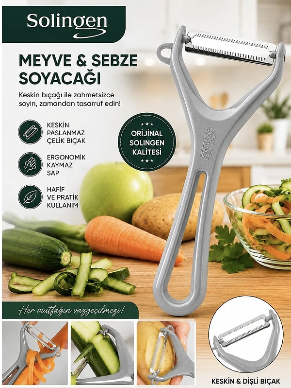 Solingen paslanmaz çelik profesyonel meyve ve sebze soyacağı net 74,98 TL!
