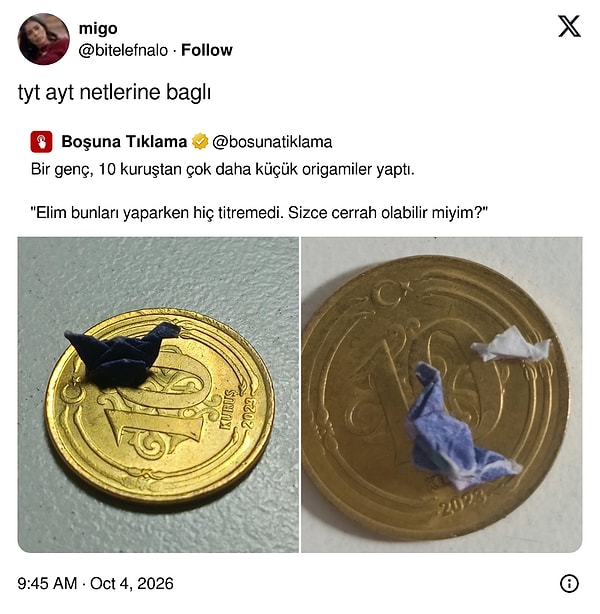 10 kuruşluk origamiyle cerrahlığını soran gence net hesaplı cevap