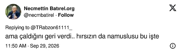 Tepki gösteren kullanıcıya "çaldığını geri verdi" diye yanıt verdi