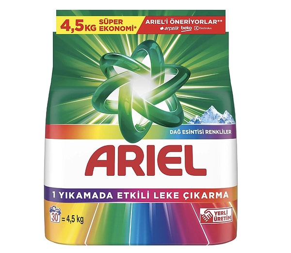 Ariel Dağ Esintisi renklilere özel toz deterjan 4.5 kg %38 indirimle net 369,00 TL!