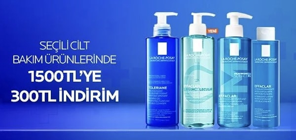 La Roche-Posay seçili cilt bakım ürünlerinde 1.500 TL'ye 300 TL sepet indirimi!