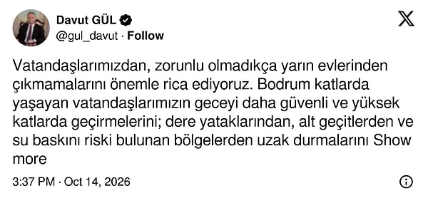 İstanbul Valisi Davut Gül'den kritik uyarı: "Bodrum katlarında yaşayanlar dikkat"