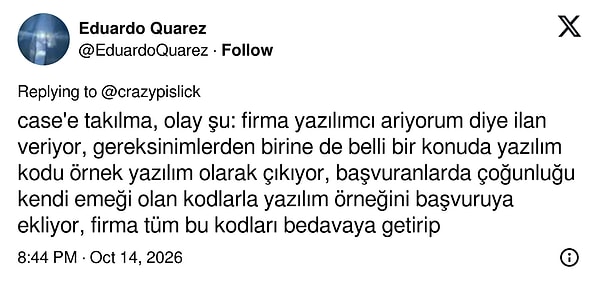 Başvuruya eklenen örnek kodlar firmanın arşivine dönüşüyor