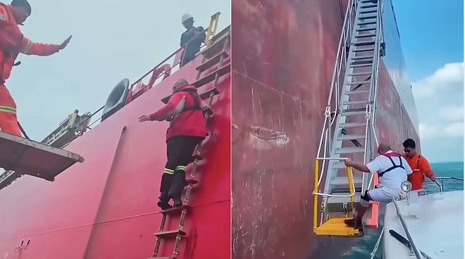 Harbor Pilots Boarding Giant Moving Ships via Rope Ladders Leave Viewers Breathless