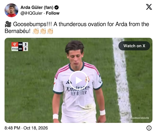 🎥 Tüylerim diken diken!!! Bernabéu'dan Arda'ya gürül gürül bir alkış! 👏🏻👏🏻👏🏻