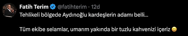 Galatasaray’ın efsane teknik direktörü Fatih Terim de bu sahneye sosyal medya hesabından cevap verdi: