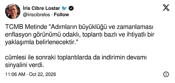 "İndirimin devamı sinyalini verdi."