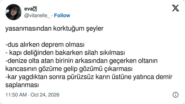 Korku listesi baya detaylı.