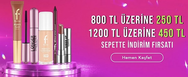 Flormar makyaj ürünlerinde 1.200 TL üzerine 450 TL sepet indirimi!
