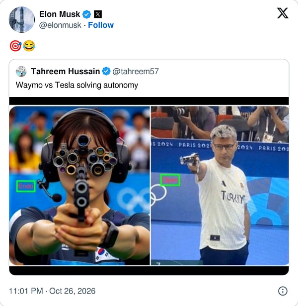 Musk, Waymo-Tesla caps'ini hedef ve gülme emojileriyle alıntıladı