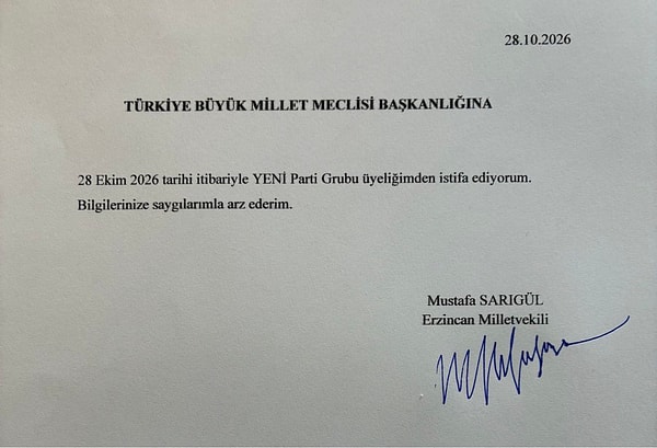 Dilekçede istifanın 28 Ekim 2026 tarihi itibarıyla geçerli olduğu yazıyor