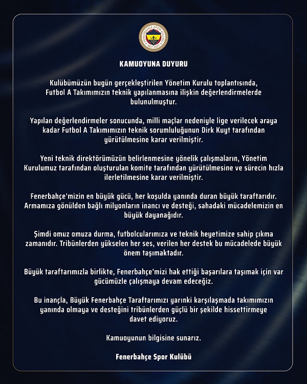 Yeni teknik direktör için yönetim kurulunun komitesi çalışacak