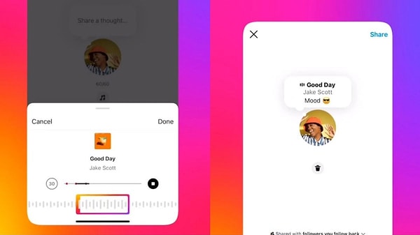 Instagram bununla beraber, "Notlar" kısmındaki metin kutusundaki 50 karakterlik sınıra benzer şekilde koyulmak istenen müzik kliplerine de 30 saniyelik bir dinleme kesiti getirdi.