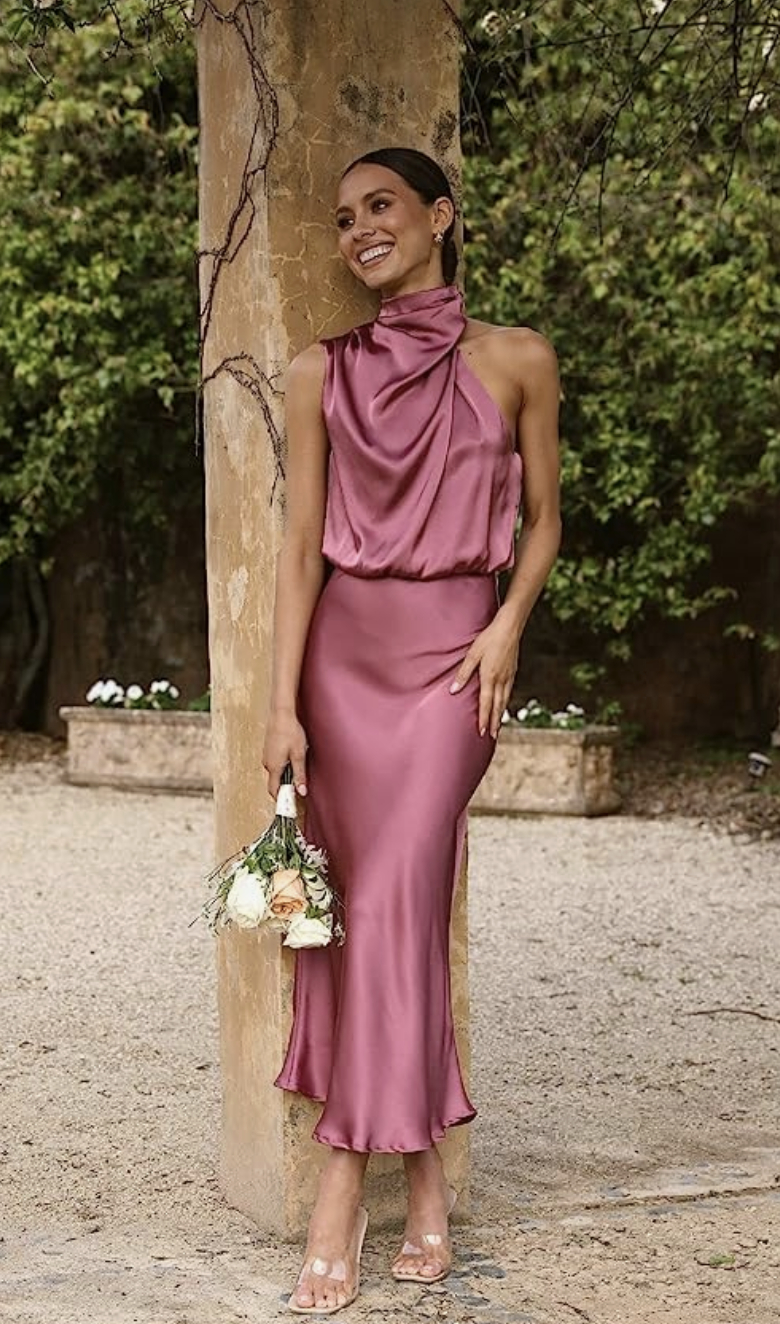 10. Kadın Kolsuz Yarım Yaka Saten Elbise