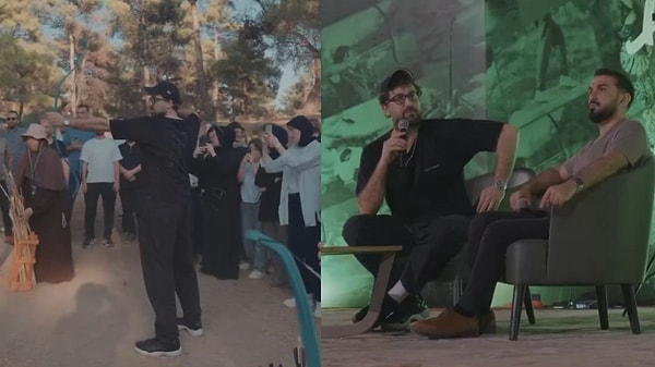 Görüntülerde Doğu Demirkol'un TÜGVA kampında ok attığı ve konuşma yaptığı anlardan kesitler yer alıyor.