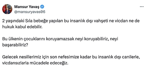 Mansur Yavaş'ın Sıla bebeğin ölümünün ardından yaptığı paylaşımın tamamı 👇